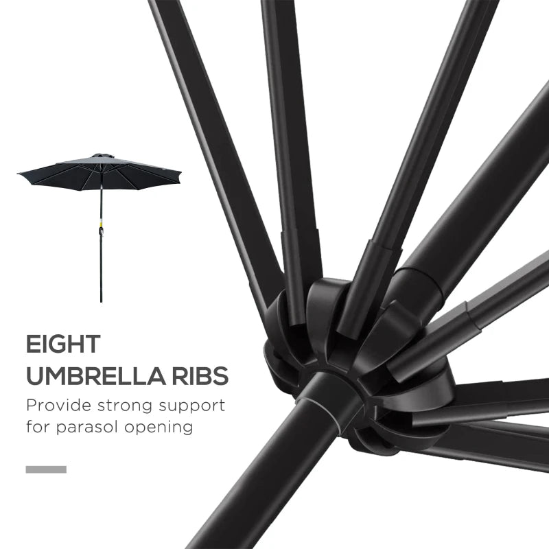Black 3m Tilting Garden Umbrella with Tilt and Crank Handle