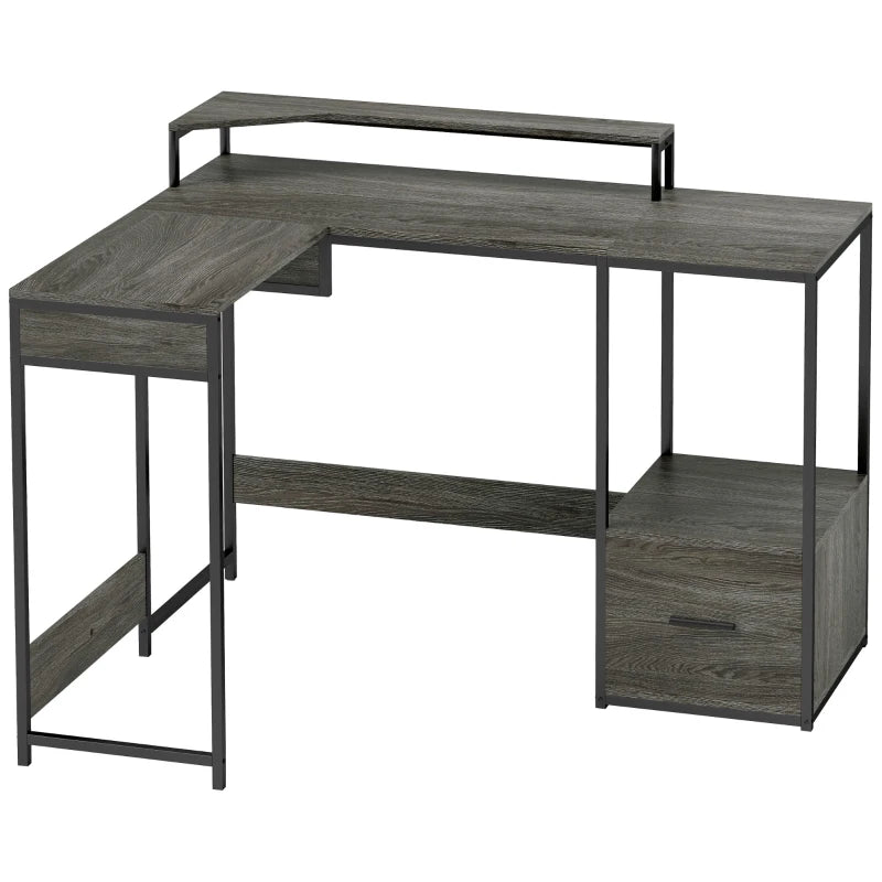 Industrial 'L' Shaped Multi-Work Desk in Charcoal Grey - Modern Office Furniture for Home & Workspace