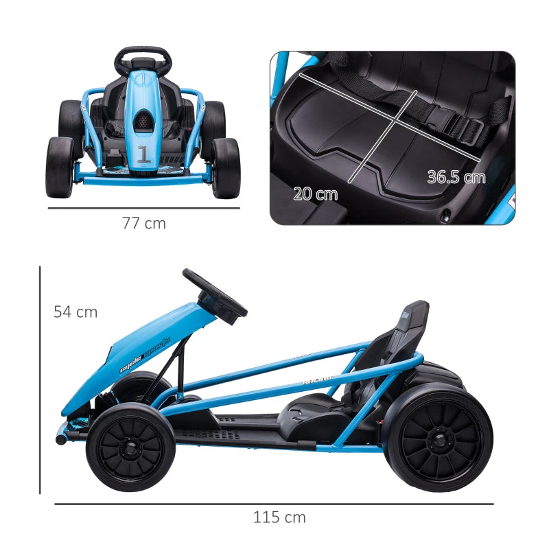 24V Electric Drift Kart for Kids 8-12 Racing Go Kart with 2 Speeds Steering Wheel and Pedals Blue
