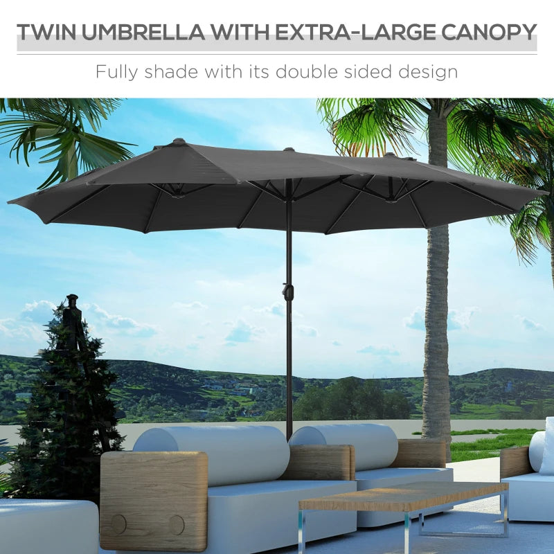Double-sided Grey Sun Umbrella Canopy - 4.6M Crank Sun Shade