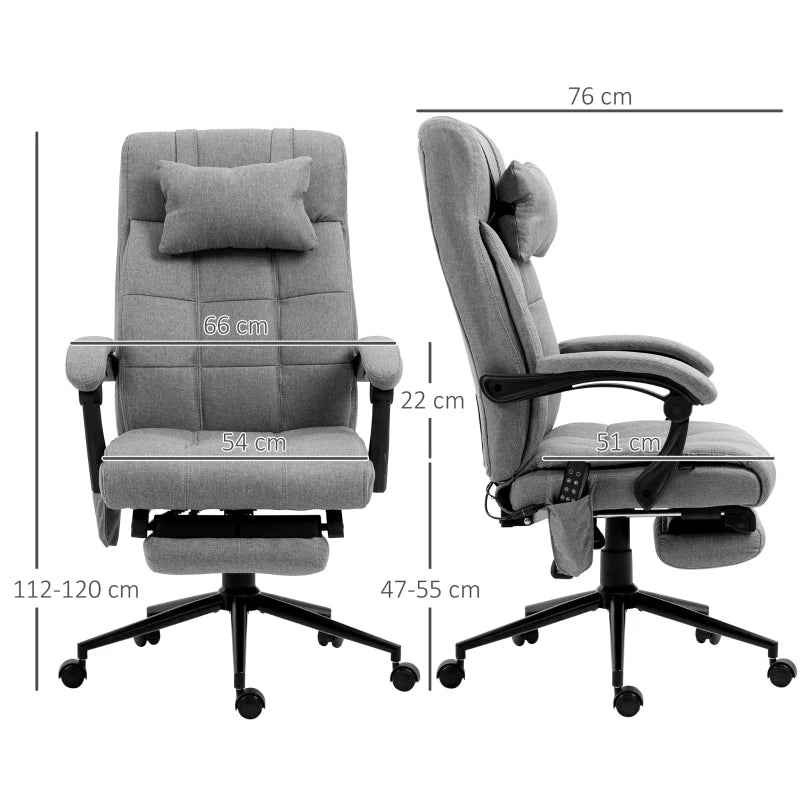 Vinsetto Grey Office Chair with 6-Point Vibration Massage & Heat, Adjustable Height, Head Pillow & Footrest for Home Comfort