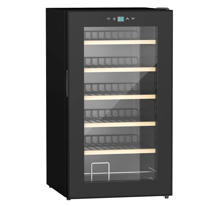 65L 24 Bottle Wine Fridge - Freestanding Cooler with Glass Door, LED Light, Digital Touch Screen & Temperature Control - Black