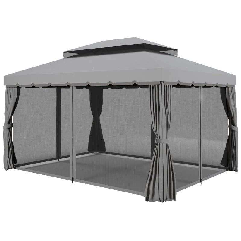 3 x 4m Light Grey Aluminium Garden Gazebo Canopy Shelter Pavilion Tent with Nets and Curtains for Outdoor Parties