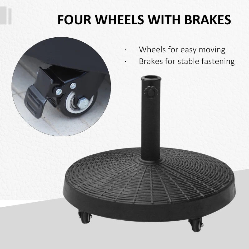 Black Resin Patio Umbrella Base with Wheels