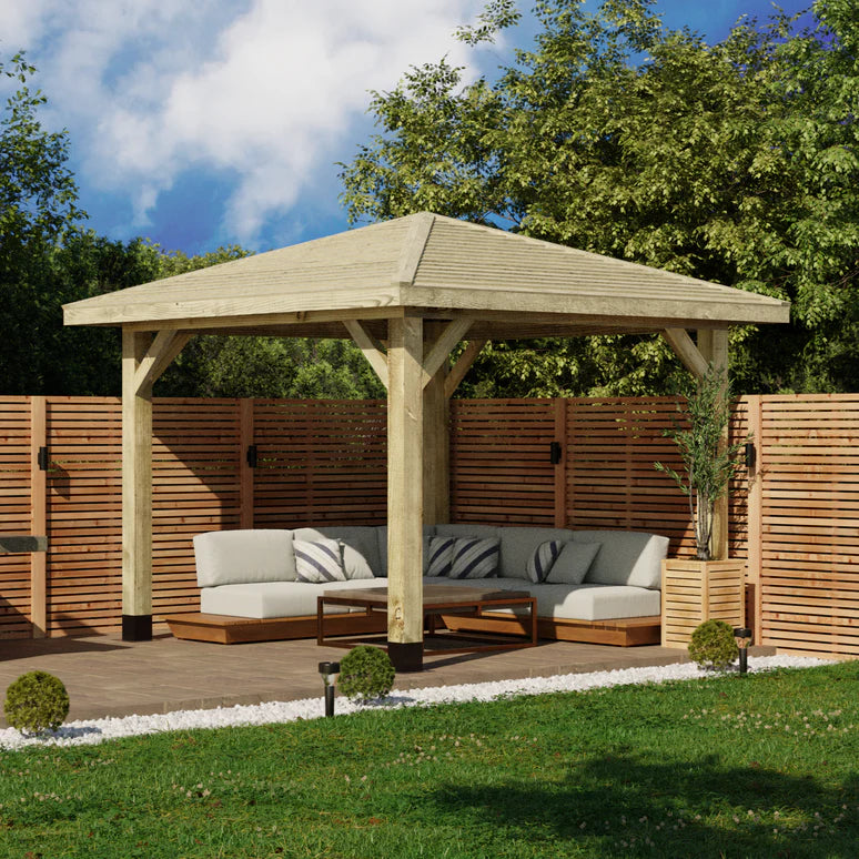 Ruby Wooden 4 Pitch Gazebo with Featheredge Roof - Pressure-Treated Garden Gazebo Structure
