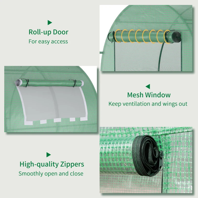 Green Garden Polytunnel Greenhouse with Roll-up Window and Door, 1.8 x 1.8 x 2 m