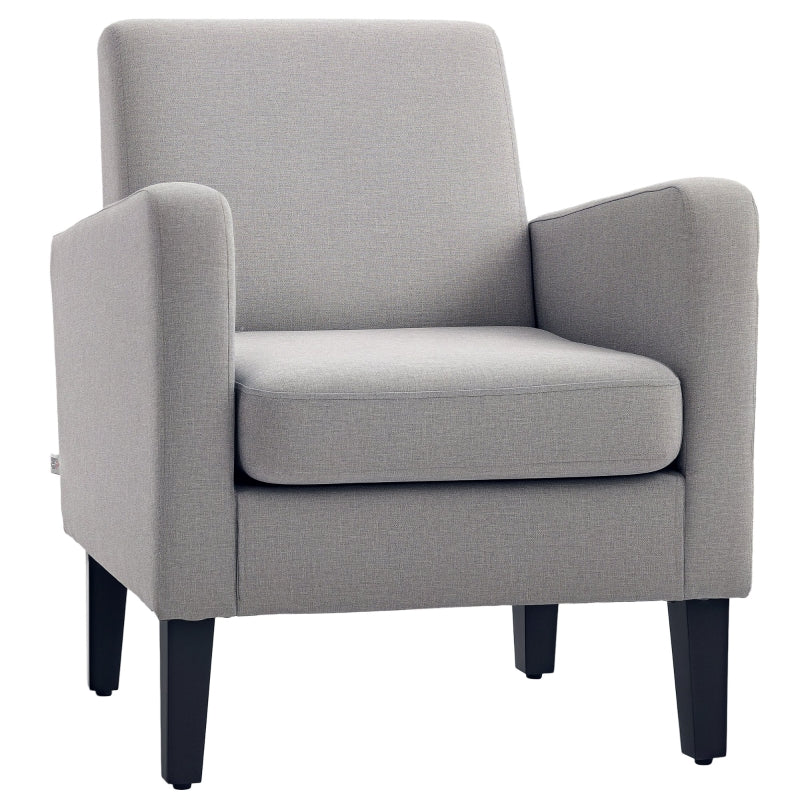 Light Grey Linen-Look Boxy Armchair for Stylish Living Room Seating