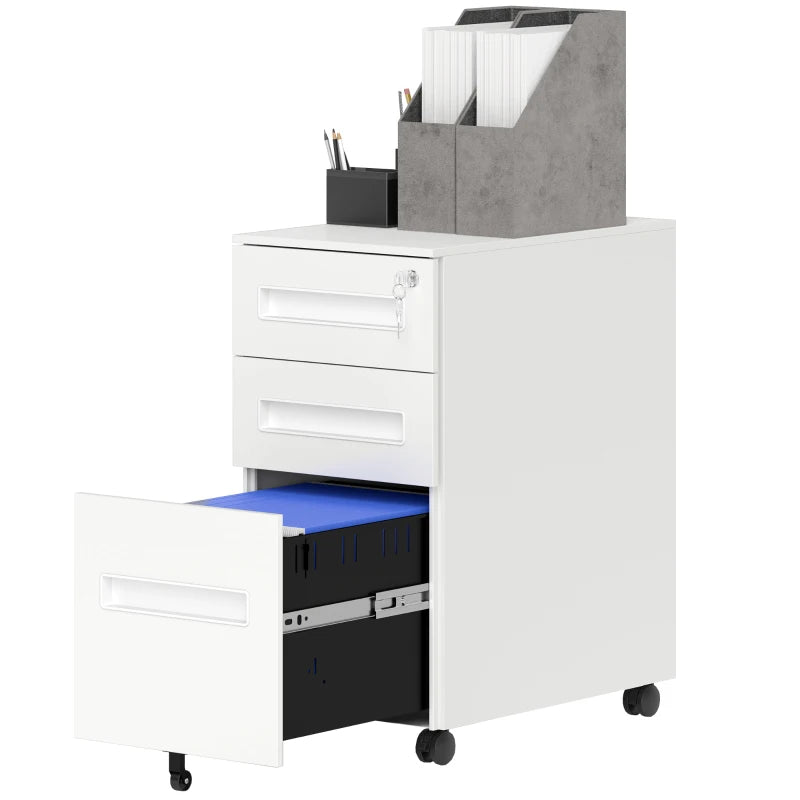 Vinsetto White Three-Drawer Steel Filing Cabinet - Modern Office Storage Solution for Organizing Documents and Files