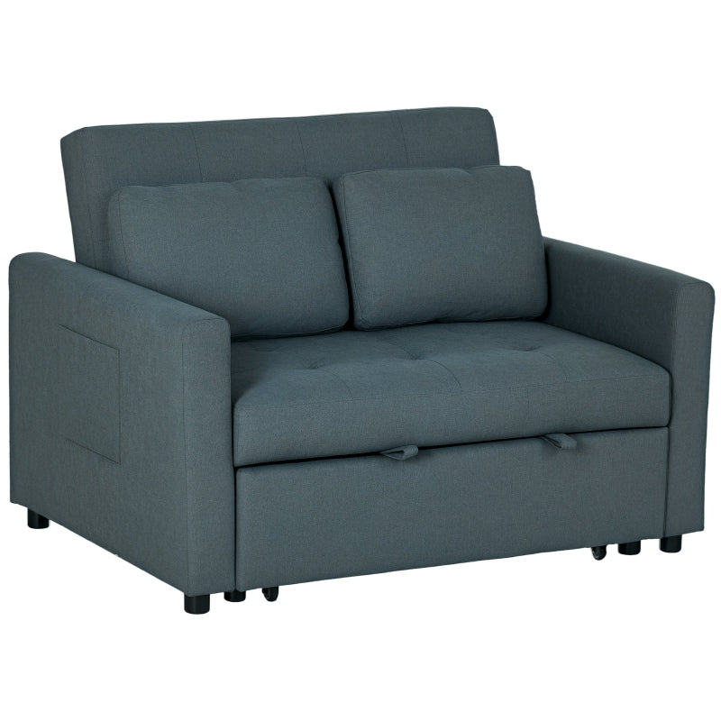 Charcoal Grey Loveseat Sofa Bed with Cushions and Side Pockets for Living Room