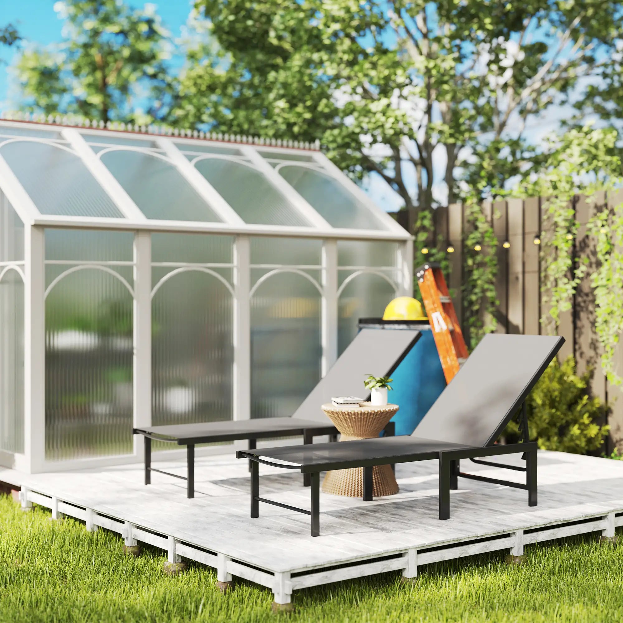 Grey Five Level Reclining Sun Loungers - Set of Two