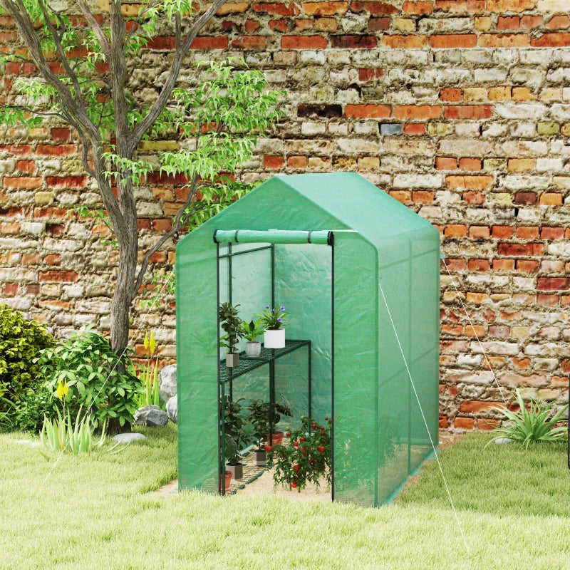 120 x 186cm Walk-In Greenhouse with Shelves - Green Garden Plant House