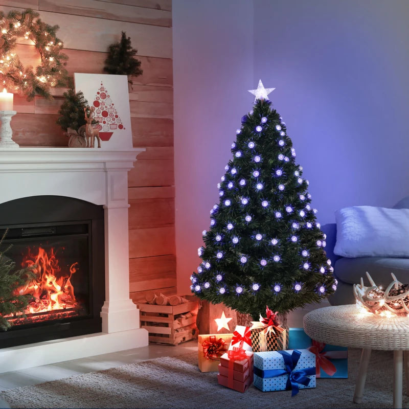 4FT Pre-Lit Artificial Christmas Tree with Fiber Optic Lights - Festive Green Holiday Decoration for Home & Xmas Cheer
