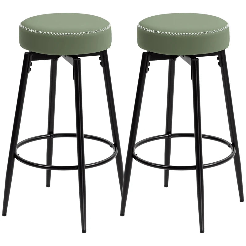 Set of 2 Modern Faux Leather Bar Stools - Stylish Green and Black Design for Kitchen or Home Bar