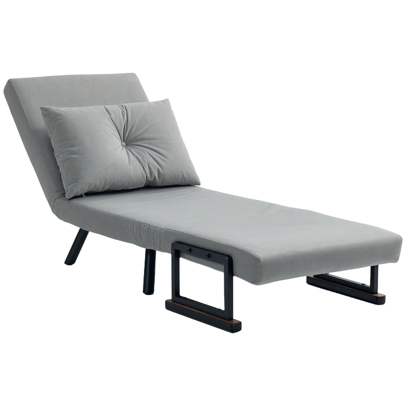 Velvet-Feel Single Chair Bed with Pillow in Light Grey – Versatile 4-in-1 Design for Comfort and Style