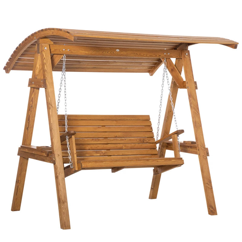 2 Seater Wooden Swing Bench With Adjustable Canopy