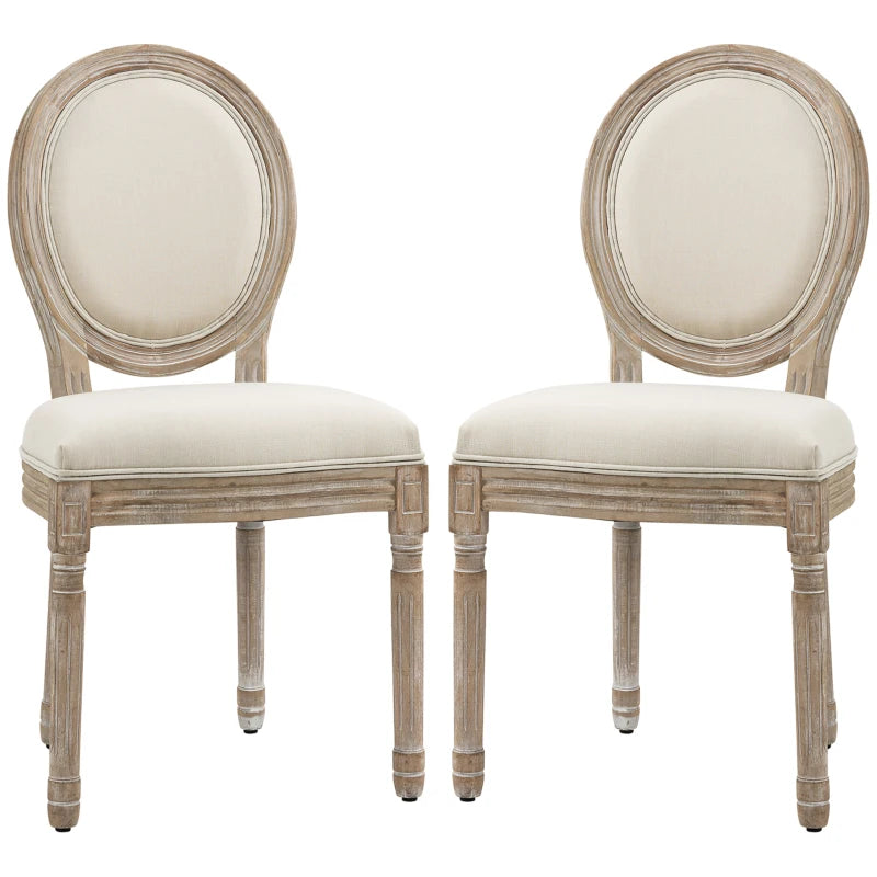 Set of 2 Cream French-Inspired Wooden Dining Chairs - Elegant Rustic Furniture for Dining Room or Kitchen