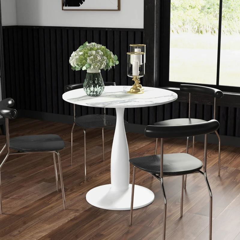 Elegant Small 2-Person Dining Table with Steel Base & Non-Slip Foot Pad - Modern White & Grey Design