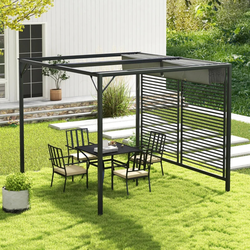3 x 2.8m Grey Metal Pergola With Fabric Retractable Roof