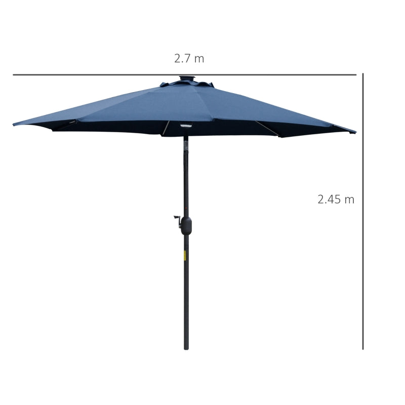 Blue Solar LED Garden Parasol Umbrella - 2.7m