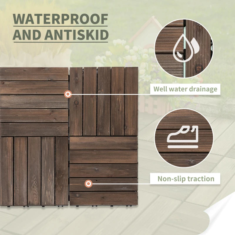 x27 Pack of 30 x 30 cm Solid Wood Decking Tiles - Interlocking