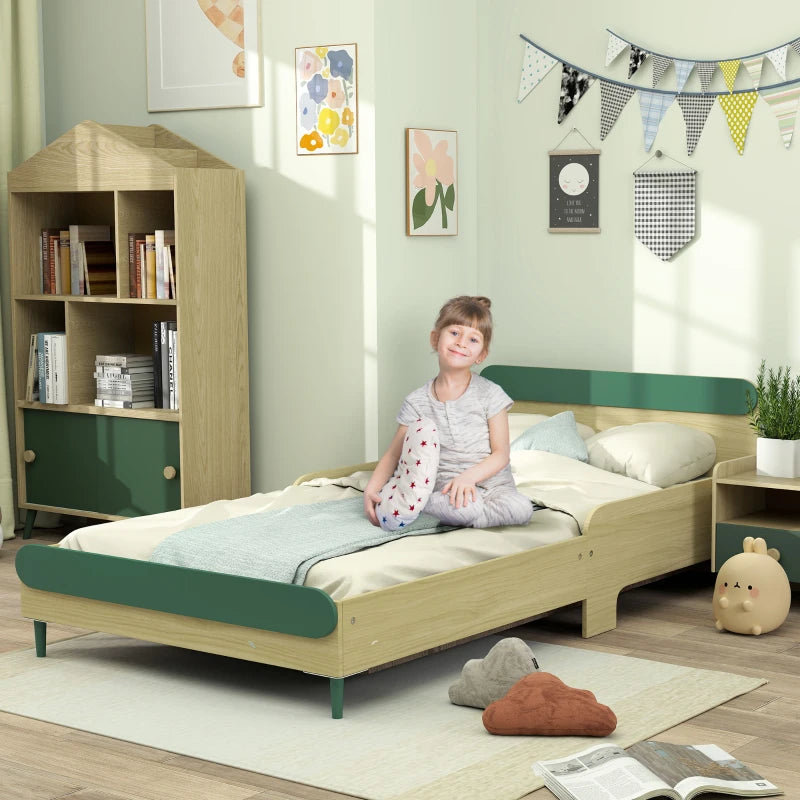 Green Toddler Bed with Safety Rail for Ages 3-10, 195x103x60.5cm - Safe & Stylish Kids' Sleep Solution