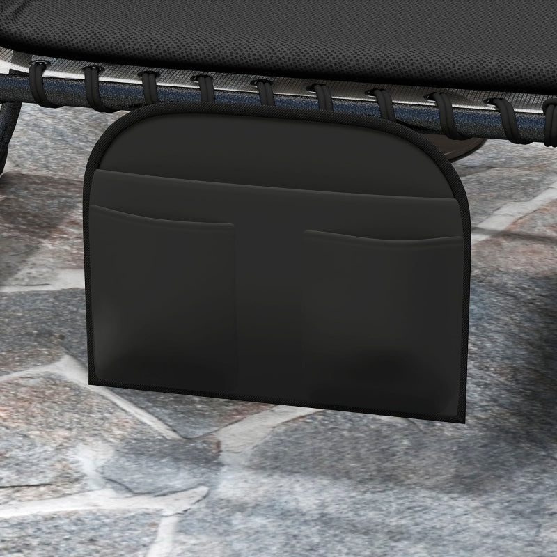 Folding Sun Loungers Set of 2 - Black Recliner Garden Chairs with Quick Drying Pad, Headrest & Side Pocket for Beach & Pool