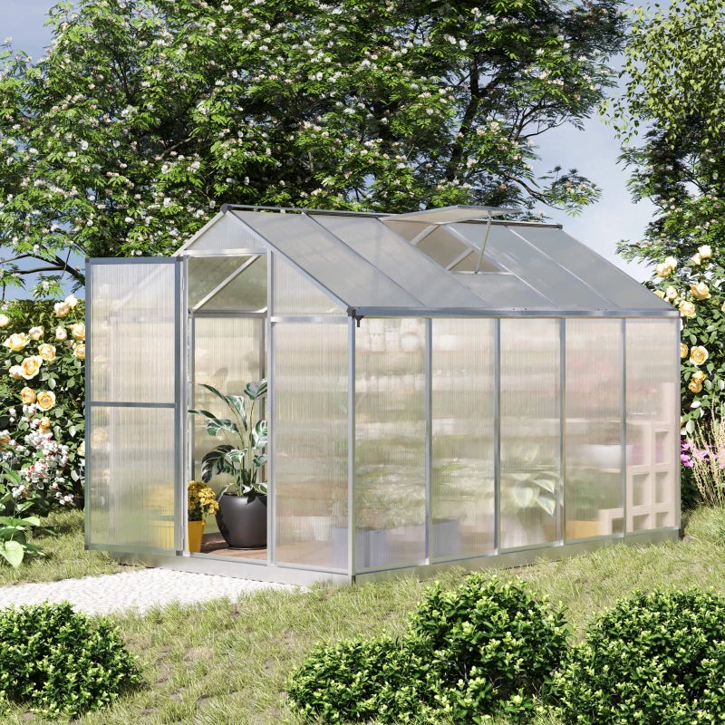 Clear Polycarbonate Walk-In Greenhouse - 303x183x195cm - Green