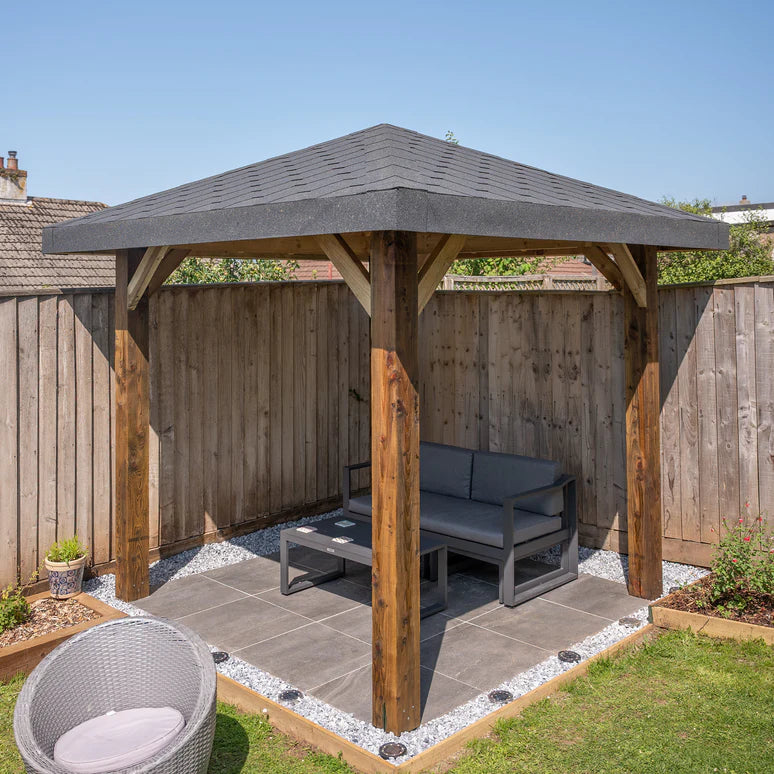 Ruby Wooden 4 Pitch Gazebo with Katepal Grey Shingle Roof - Premium Weatherproof Garden Gazebo