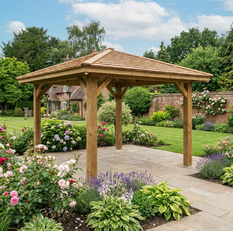 Ruby Wooden 4 Pitch Gazebo with Cedar Shingle Roof – Classic Garden Shelter
