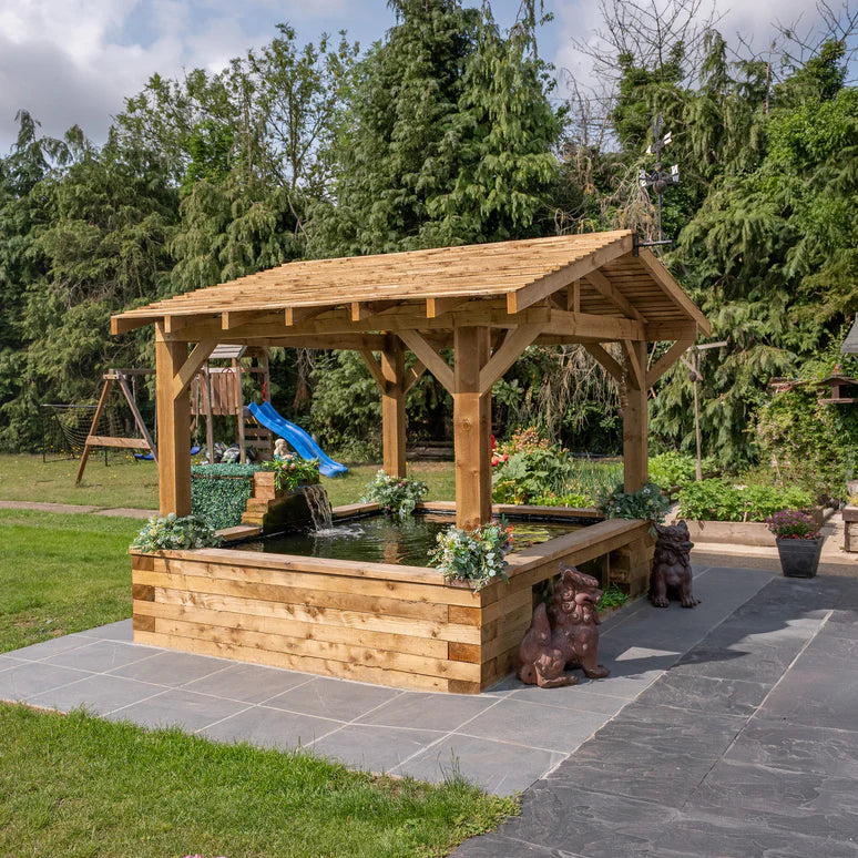 Ruby Wooden Apex Gazebo with Treated Featheredge Roof & Overhang - Premium Garden Gazebo