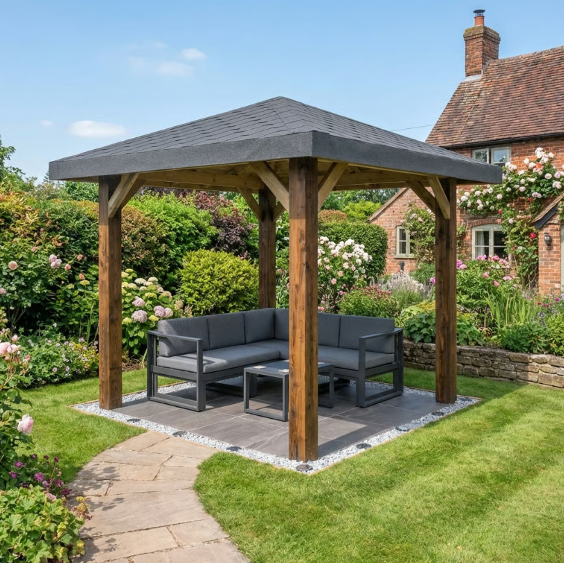 Ruby Wooden 4 Pitch Gazebo with Katepal Grey Shingle Roof - Premium Weatherproof Garden Gazebo