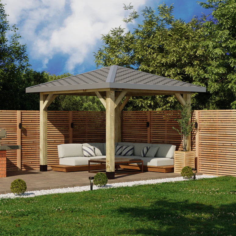 Ruby Wooden 4 Pitch Gazebo with Katepal Grey Shingle Roof - Premium Weatherproof Garden Gazebo