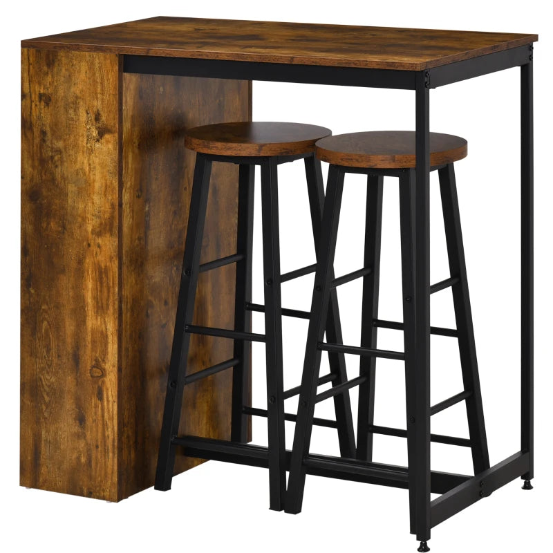 Industrial Bar Table Set for 2 - 3 Piece Pub Table & Bar Stools with Storage Shelf for Kitchen & Dining