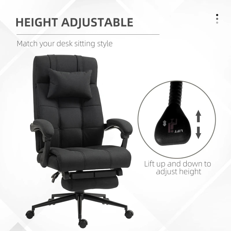 Vinsetto Ergonomic Office Desk Chair with Footrest & Headrest, Reclining Backrest, Swivel Wheels - Black Home Office Comfort