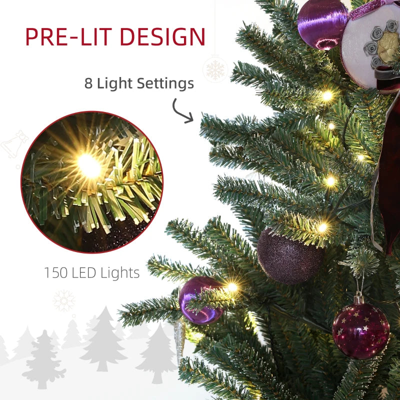 6ft Artificial Christmas Tree with Purple Decorations & Lights - Perfect Holiday Decor for Festive Celebrations