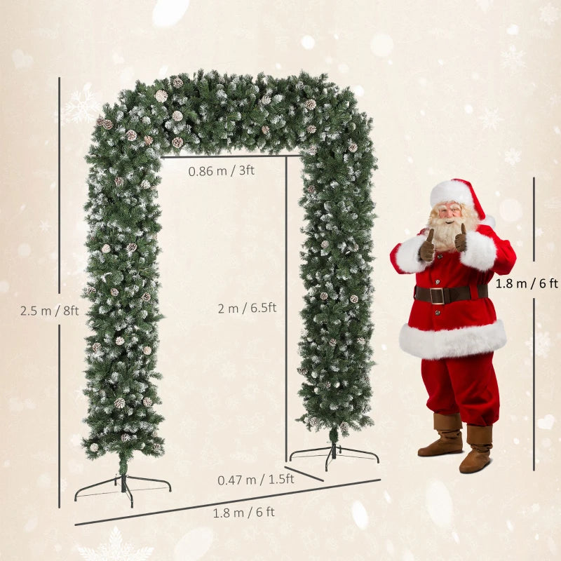 8.2 ft Snow Frosted Christmas Tree Arch - 1800 Tips, 91 Pinecones, Indoor Xmas Decor with Metal Stand - Green