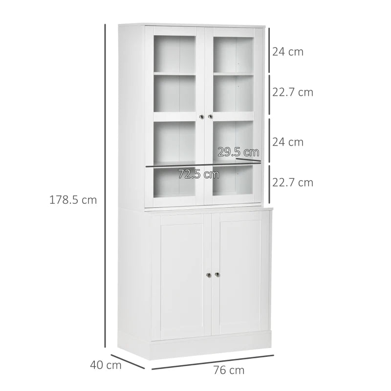 Modern White Bookcase with Glass Doors - Adjustable Shelves Display Storage Cabinet for Living Room, Study, Home Office & Kitchen