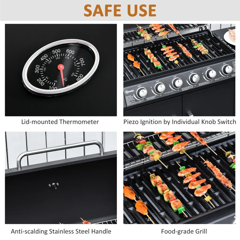 7-Burner Gas Grill with Thermometer & Storage, Black