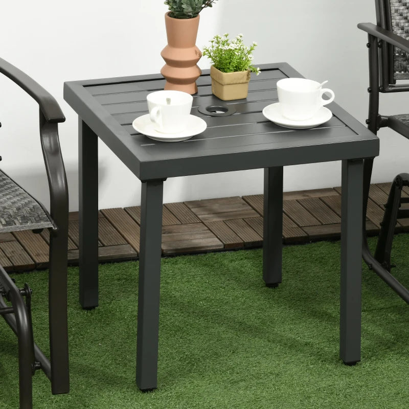 Grey Square Patio Side Table with Umbrella Hole, Steel Frame