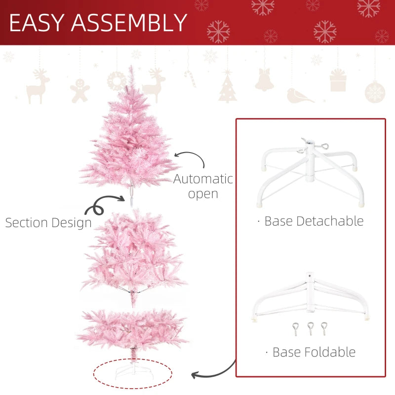 6FT Pink Artificial Christmas Tree with Automatic Open - Perfect Holiday Decoration for Home Parties and Festive Celebrations
