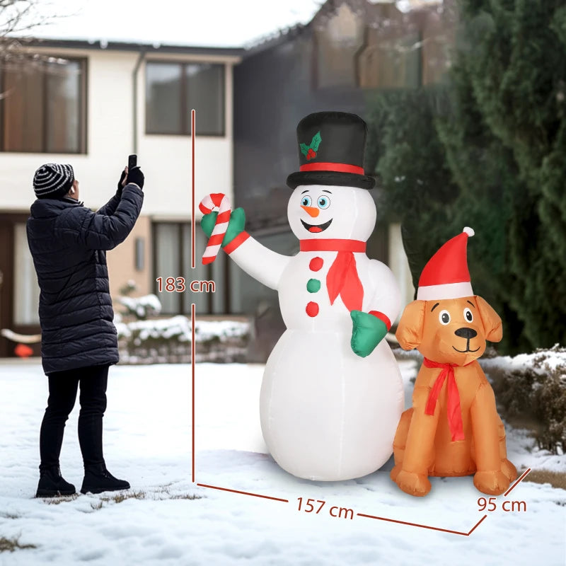 6FT Christmas Inflatable Snowman & Dog with LED Lights - Blow Up Holiday Decoration for Indoor & Outdoor Garden Decor