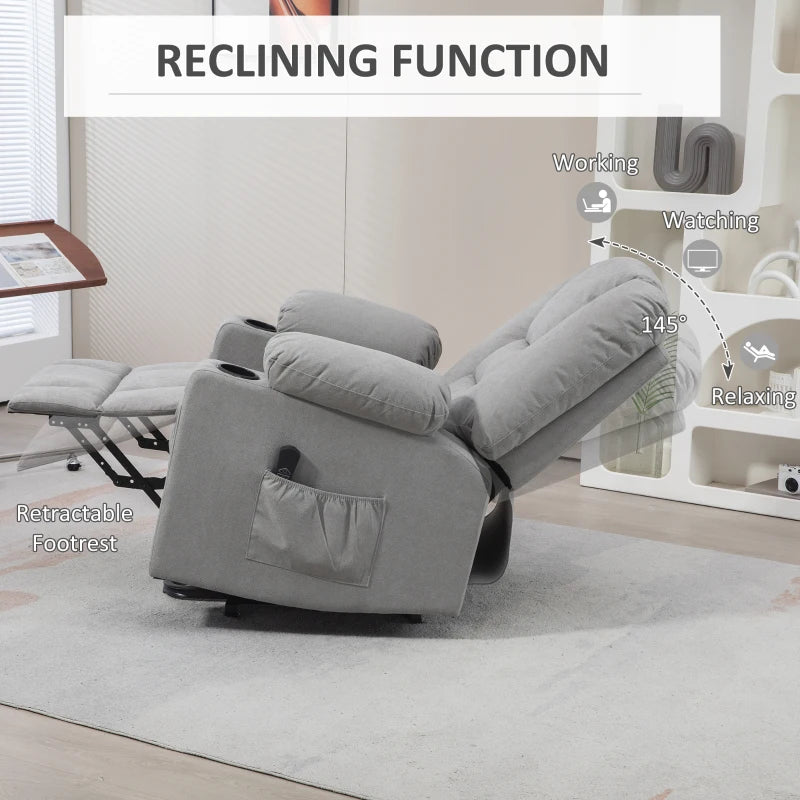 Oversized Riser Recliner Chair for Elderly - Fabric Lift Chair with Remote, Side Pockets, Cup Holder, Light Grey