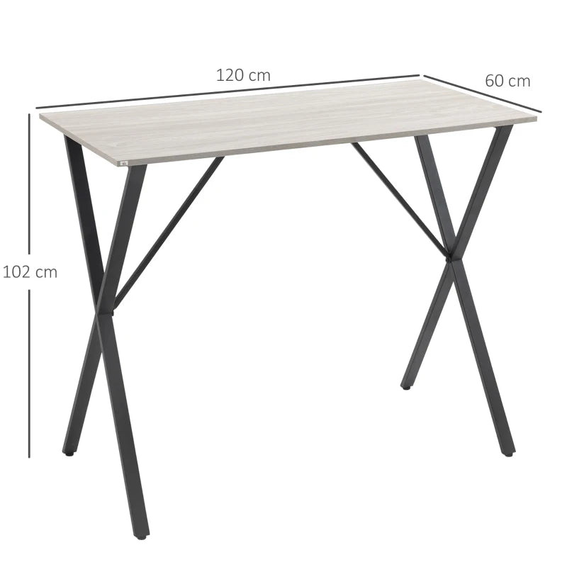 120 cm Modern Rectangular Bar Table for 4 - Wood Effect Top, Steel Legs, White Coffee Desk for Living Room