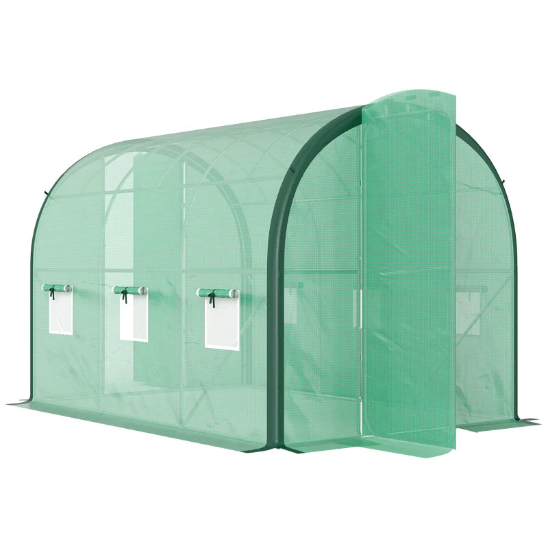 3 x 2m Green Polytunnel Greenhouse with Windows and Doors