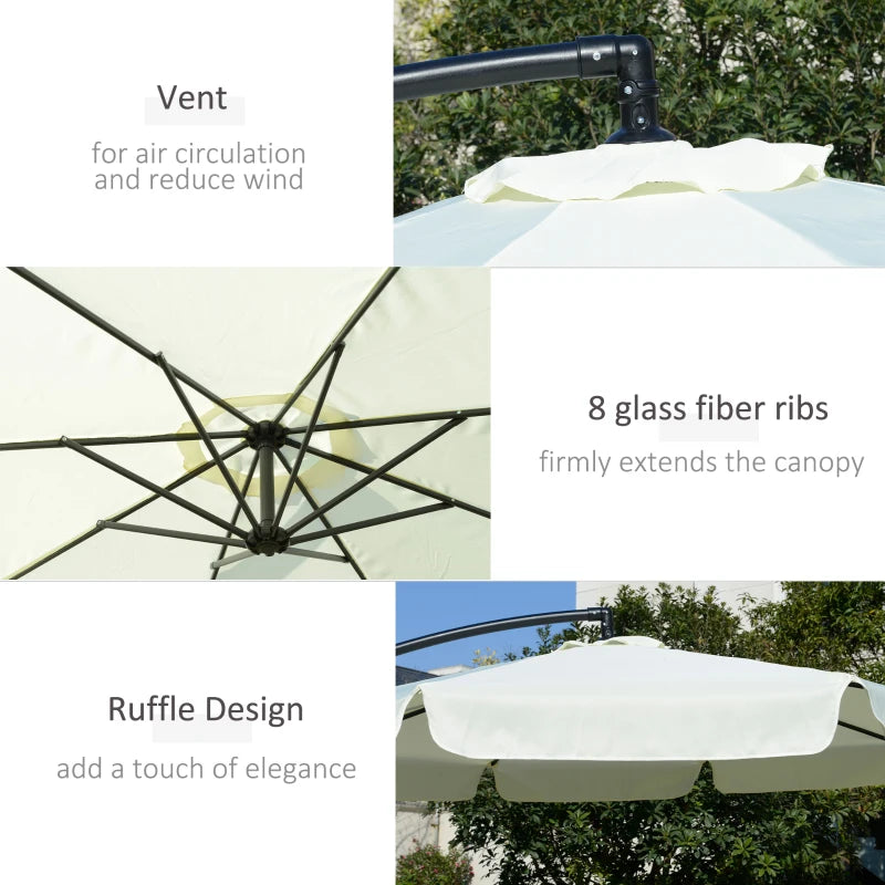 Cream White Cantilever Garden Banana Parasol Umbrella - 2.7m