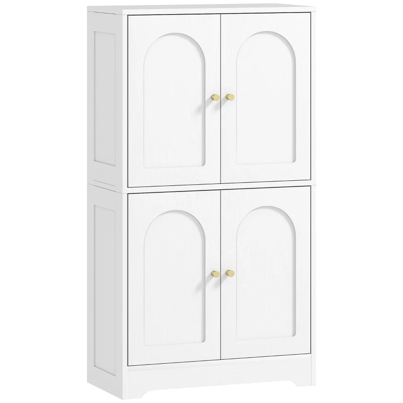 4-Door White Kitchen Storage Cabinet with Adjustable Shelves - Stylish & Functional Organization Solution for Your Home