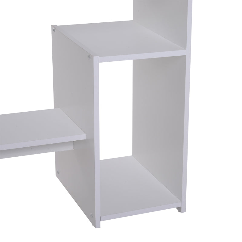 Compact Modern White Wooden Computer Desk with Keyboard Tray & Storage Shelf - Ideal Corner Table for Home Office