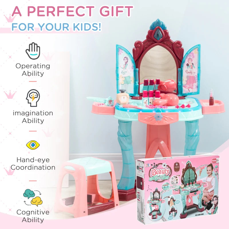 31 Piece Kids Dressing Playset with Magical Princess Mirror Light and Sound in Pink and Blue