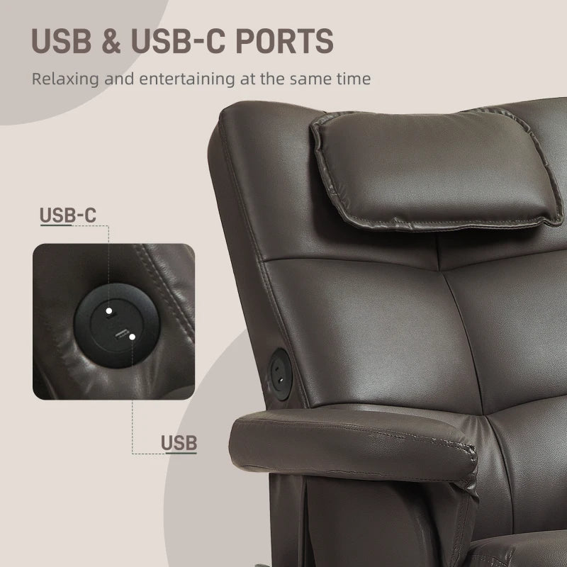 Brown Faux Leather Massage Recliner Chair with Storage Ottoman for Ultimate Comfort and Relaxation