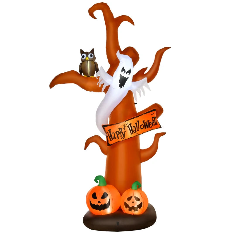 2.7m Halloween Inflatable Dead Tree with Ghost, Pumpkin & Owl - LED Blow Up Decorations for Outdoor Garden Party